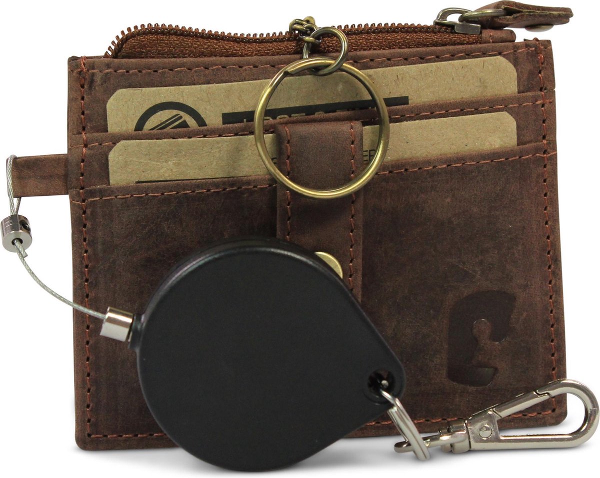 Safekeepers sleuteletui leder - kleine sleuteltasche met ritssluiting voor dames en heren, mini sleutelhoesje voor autosleutels, bruin, 175.5 Kubikzentimeter