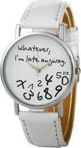 Hidzo Horloge Whatever I'm Late Anyway ø 37 mm - Wit - Kunstleer