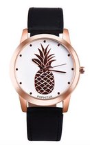 Hidzo Horloge Ananas ø 37 mm - Zwart - Kunstleer