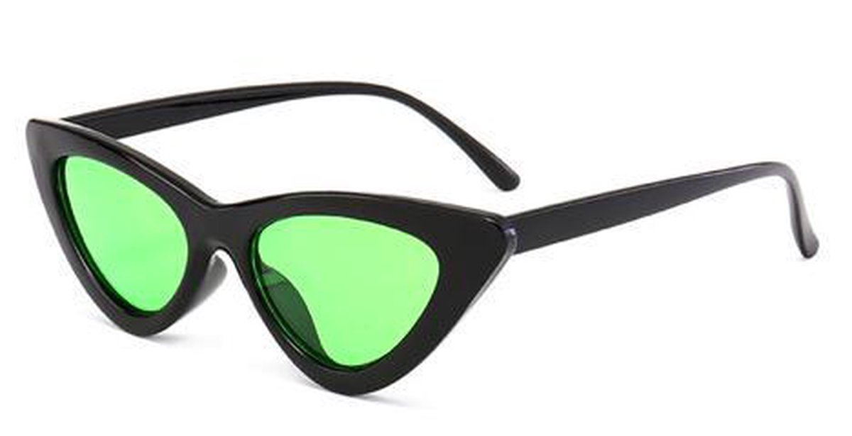 Hidzo Zonnebril Cat Eye Zwart - UV 400 - Groene Glzen