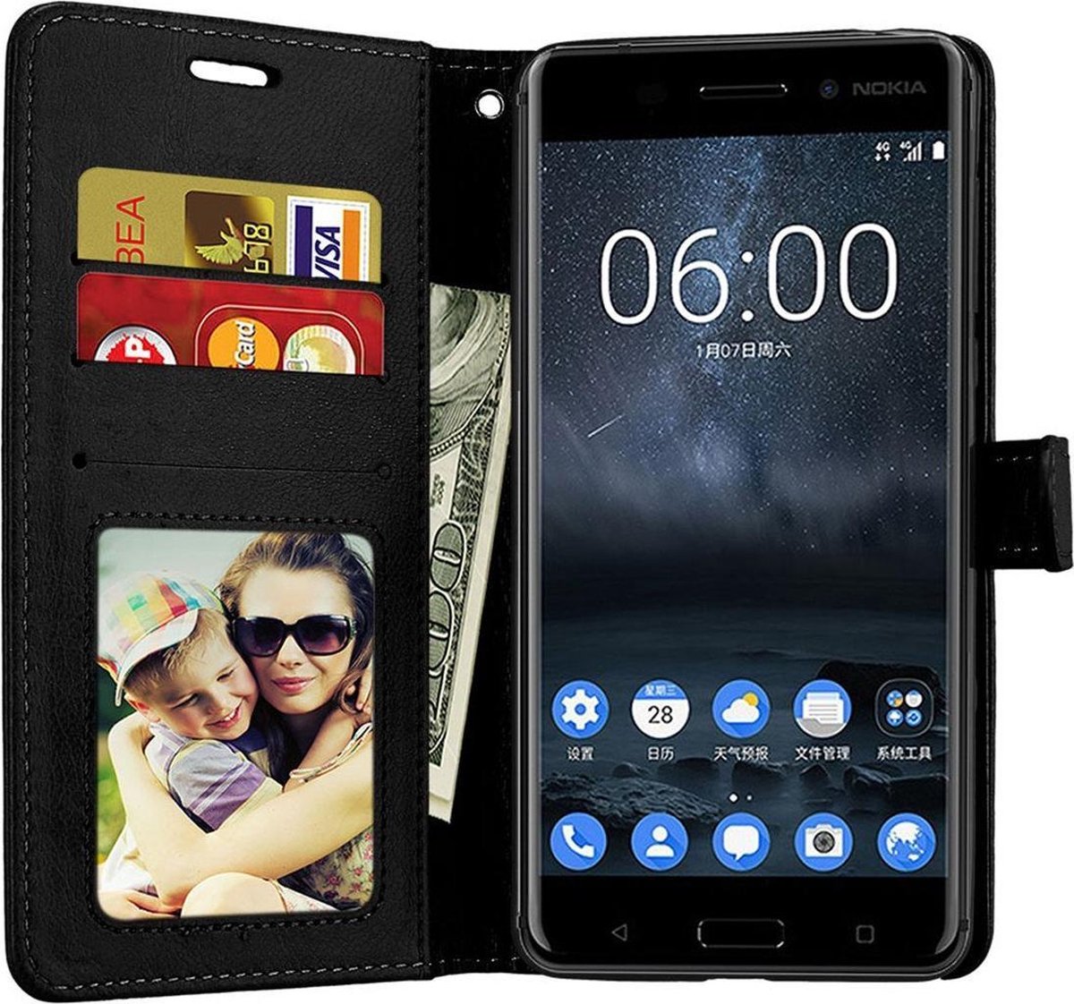 Nokia 6 2018 Portemonnee hoesje Book case Zwart