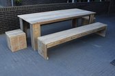 Ensemble de jardin bois échafaudage Table classique 160x80 - 2 bancs - 2 tabourets