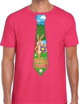 Paashaas stropdas vrolijk Pasen t-shirt roze voor heren 2XL