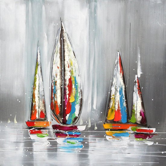 Schilderij 'gekleurde boten' met metalen 3D effect 80x80cm | bol.com