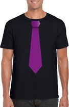 Toppers Zwart t-shirt met paarse stropdas heren S