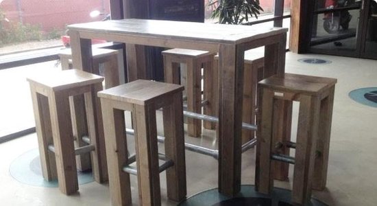 Creatie stuk schuifelen barset tafel met 4 krukken steigerhout | bol.com