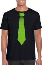 Zwart t-shirt met groene stropdas heren L