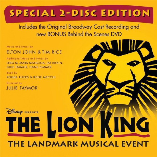 Speciale 2-disc editie van The Lion King, het landelijke muziekspektakel. Met afbeelding van een leeuwenmasker.