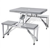 vidaXL - Campingtafel - met - vier - zittingen - inklapbaar - aluminium - grijs