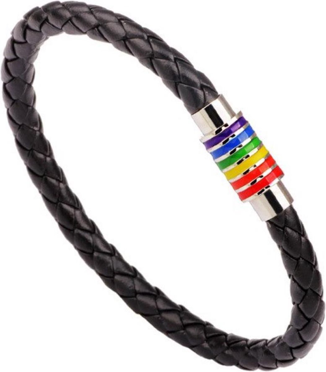 Mea* Rainbow-regenboog Gay pride armband leer zwart