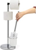 Luxe Dubbele RVS Toiletpapier Houder Vrijstaand - Reserverolhouder Met Toiletborstel Houder - WC Rol Houder - Closetrolhouder Verchroomd