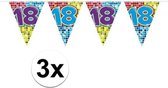 3x Mini vlaggenlijn / slinger - verjaardag 18 jaar - 300 cm