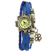 Fako® - Armband Horloge - Klavertje Vier - Blauw - Sinterklaas & Kerst