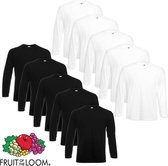 10 Fruit of the Loom Value Weight Longsleeve T-shirt wit/zwart XL