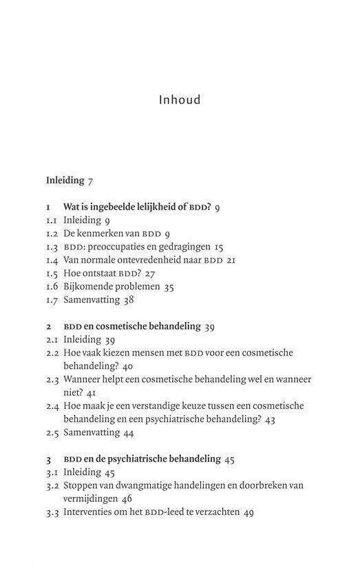 Een pagina uit een boek met de titel "Inhoud" en een lijst van hoofdstukken.