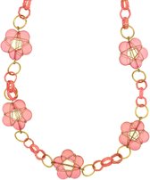 Behave® Dames lange ketting roze met bloem kralen 106 cm