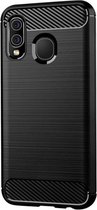 Shop4 - Samsung Galaxy A40 Hoesje - Zachte Back Case Brushed Carbon Zwart