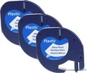 Plastic labels geschikt voor Dymo LetraTag 91201 en LT-100H - 12 mm x 4 m - Zwart op wit - 3 stuks