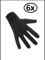 6x Handschoenen katoen kort zwart luxe (Piet) mt.M