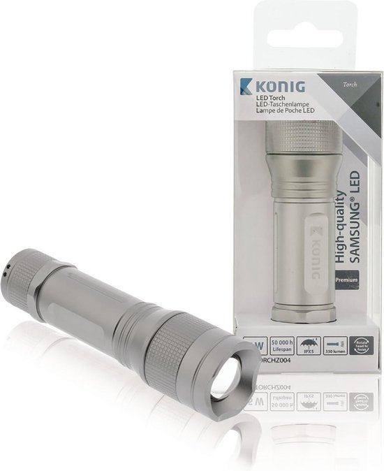 König KNTORCHZ004 Led Zaklamp 330 Lm Grijs