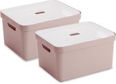 Sunware Sigma Home Opbergbox - 32L - 2 Boxen + 2 Deksels - Roze/Wit
