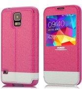 Echt Leer cover Xundd Galaxy S5 (Plus) G900 / G900F / G901F S - View Flip Case cover Hoesje Pink - Roze