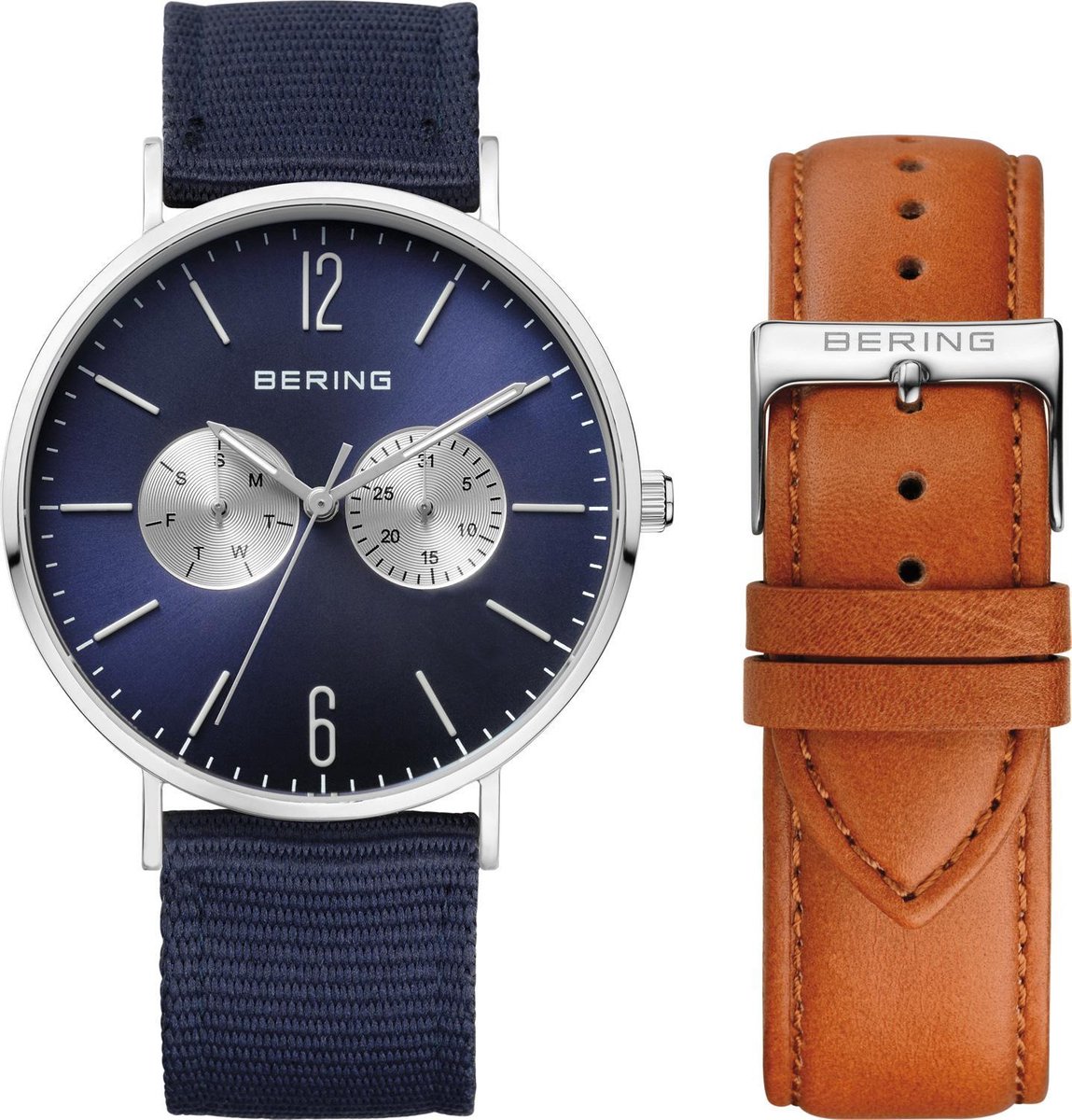 BERING 14240-507 - Horloge - Leer-Nylon - Blauw - 40 mm