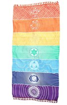 Regenboog Meditatie Yoga doek met de 7 Chakra symbolen Extra Groot 1,50 M x 1.50 M 100 % Katoen boeddhisme Spiritualiteit Chi