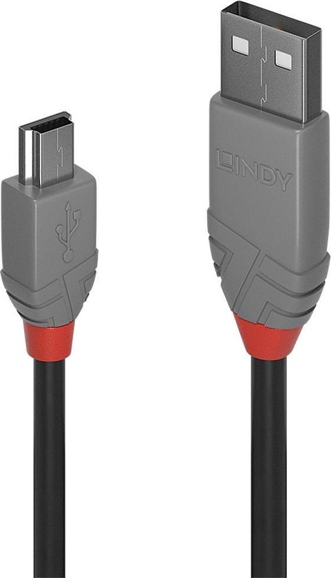 Lindy 36723 câble USB 2 m USB 2.0 USB A Mini-USB B Noir, Gris | bol.