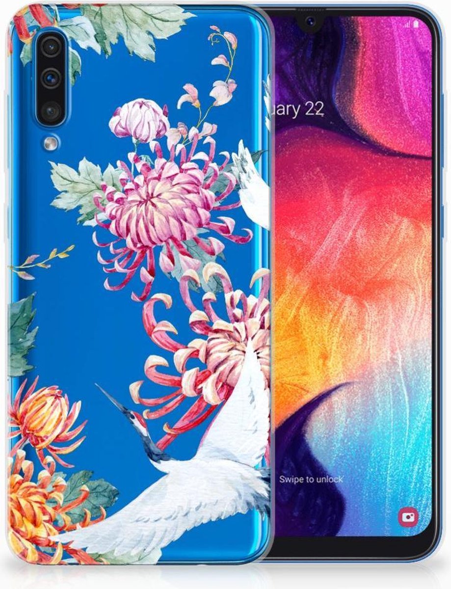 Samsung Galaxy A50 TPU Hoesje Bird Flowers