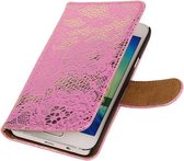 Samsung Galaxy A5 - Roze Lace/Kant hoesje - Book Case Wallet Cover Beschermhoes