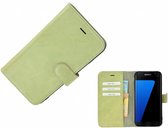 Pearlycase® Echt Leder Wallet Bookcase Samsung Galaxy S7 Edge - Groenbeige