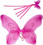 Vegaoo - Roze vlindervleugels en toverstaf voor kinderen - Roze - One Size