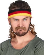 PARTYTIME - Zwarte rode en gele mullet hoofdband met snor voor volwassenen - Accessoires > Snorren > Baarden