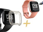 Hoesje voor Fitbit Versa - Anti Shock Proof Siliconen TPU Back Cover Case Hoes Zwart - Tempered Glass Screenprotector