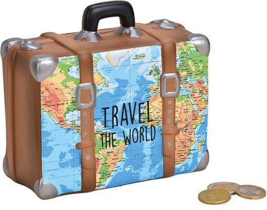 vervormen Oneindigheid Patriottisch Spaarpot vakantie koffer met wereldkaart - Travel the world | bol.com