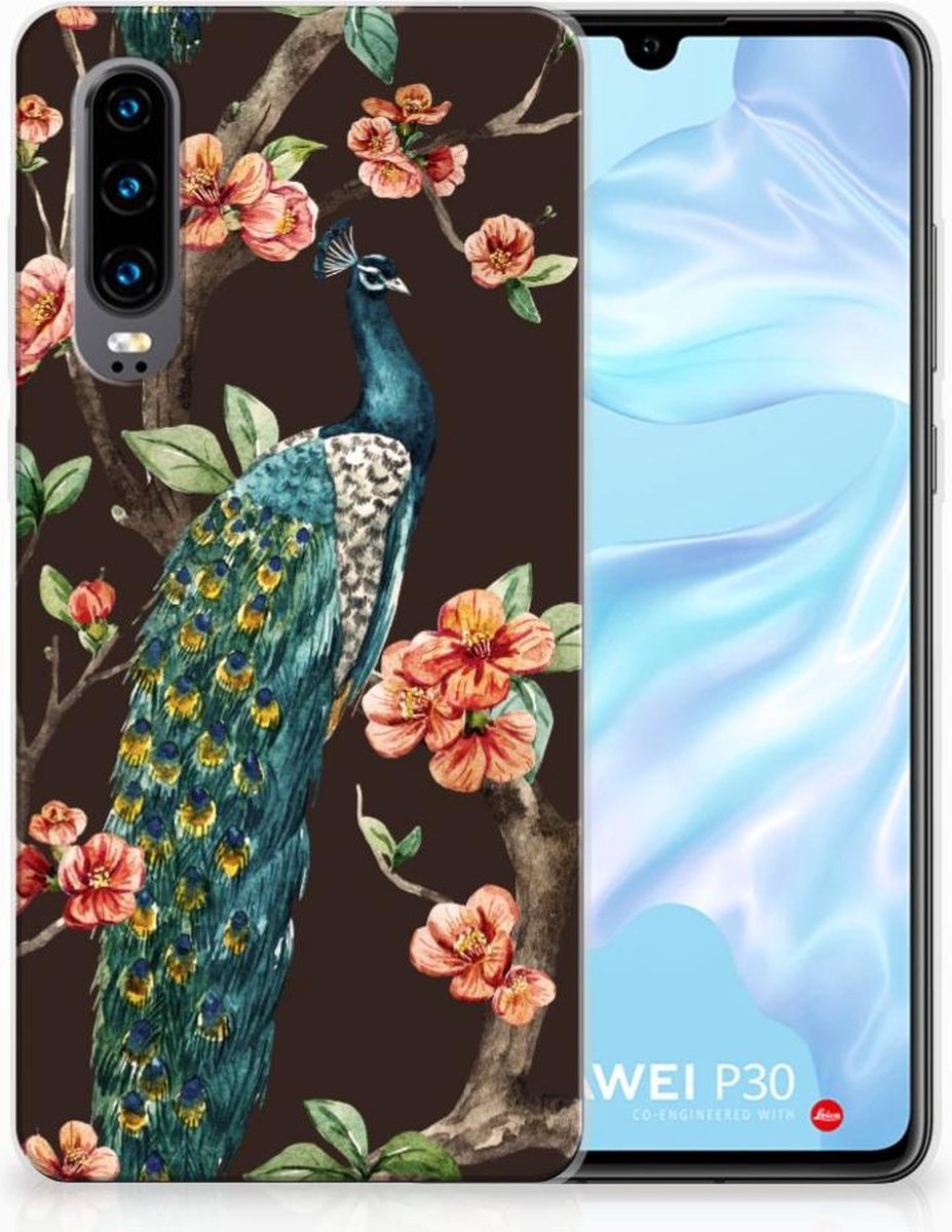 Huawei P30 TPU Hoesje Pauw met Bloemen