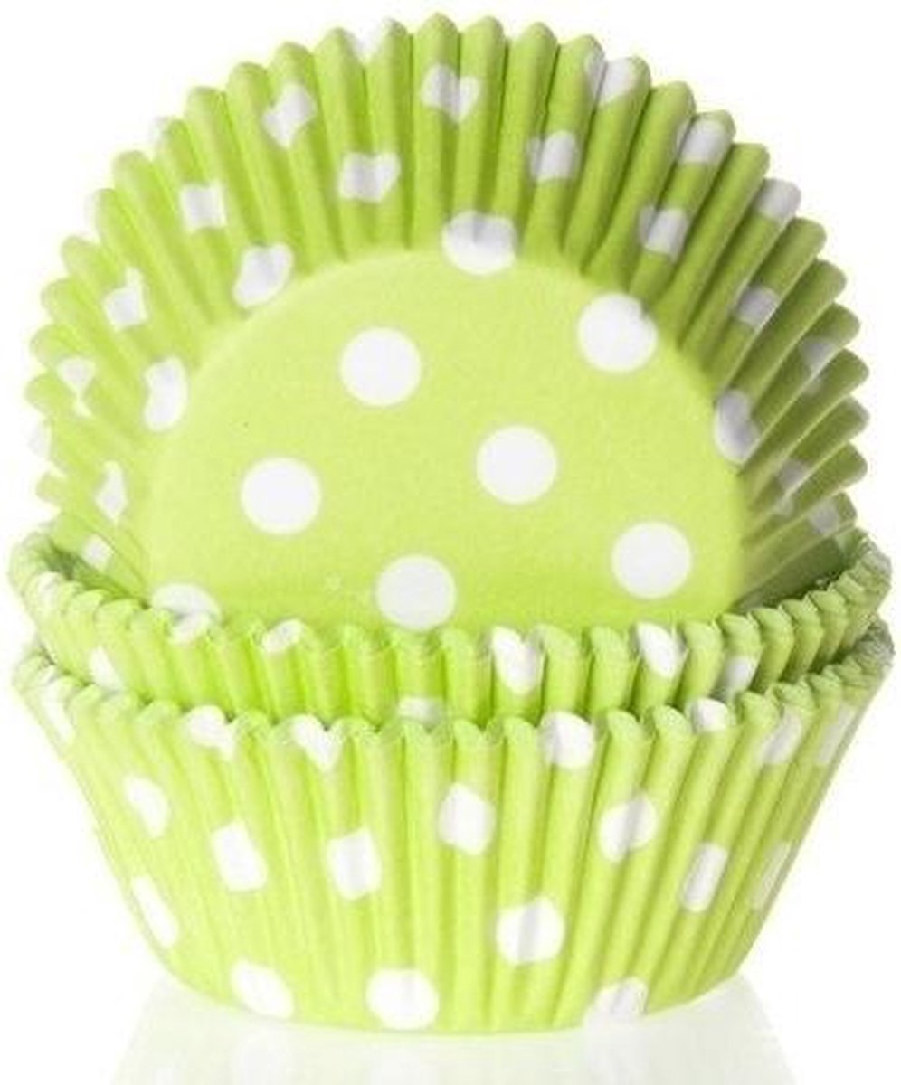 Cupcake Cups Limoen Groen met Stip 50x33mm. 50st.