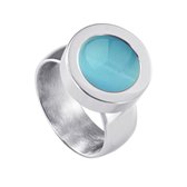 Quiges RVS Schroefsysteem Ring Zilverkleurig Glans 16mm met Verwisselbare Cat's Eye Blauw 12mm Mini Munt