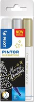Pilot Pintor Metallic Verfstiften Set - Celebration Set - Extra Fijne marker met 2,3mm punt - Inkt op waterbasis - Dekt op elk oppervlak, zelfs de donkerste - Teken, kleur, versier, markeer, 