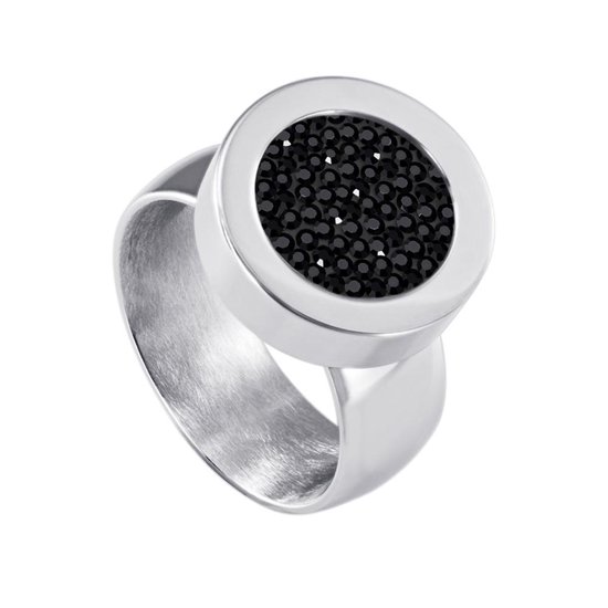 Quiges Ring de système de vis en acier inoxydable argenté brillant 19 mm avec Mini pièce de monnaie interchangeable en zircone Zwart 12 mm