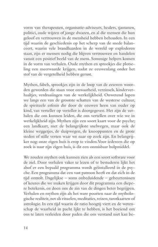 Tekst over mythen, fabels en de rol van psychologie in verhalen, met de titel 'Vorm van therapeuten...'.
