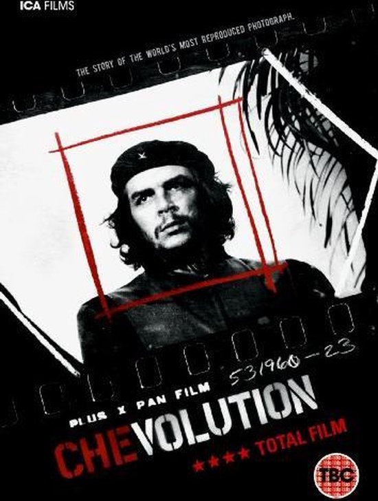 Film 'Chevolution' met de meest gereproduceerde foto van Che Guevara, met rode kaders en filmstroken.