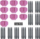 Darts Set - 10 Sets Ruthless Flights – darts flights – Fluor Roze – plus 10 sets Dragon – darts shafts – medium