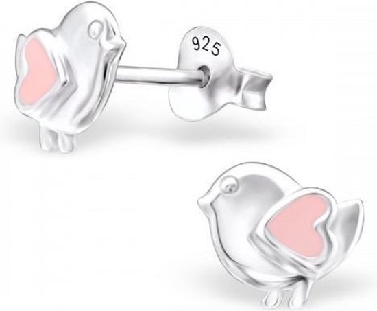 Kinderoorbellen hangers met roze emaille hartjes Kinderoorbellen hangers met roze emaille hartjes