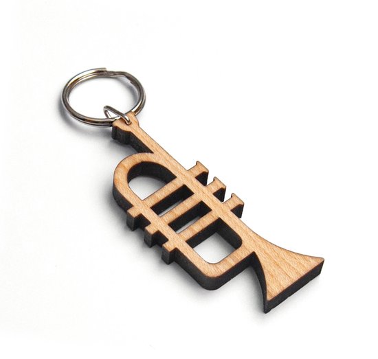 Berben Design Sleutelhanger Trompet - Esdoorn - 6 x 2.5 x 0.6cm