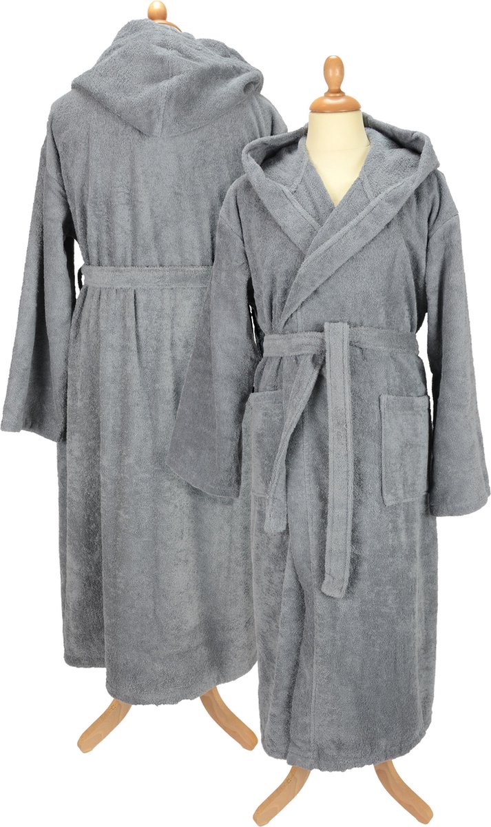 ARTG® Robezz - Badjas met Capuchon - 100% Badstof Katoen -Anthraciet Grijs - Maat XXXL - (3XL)