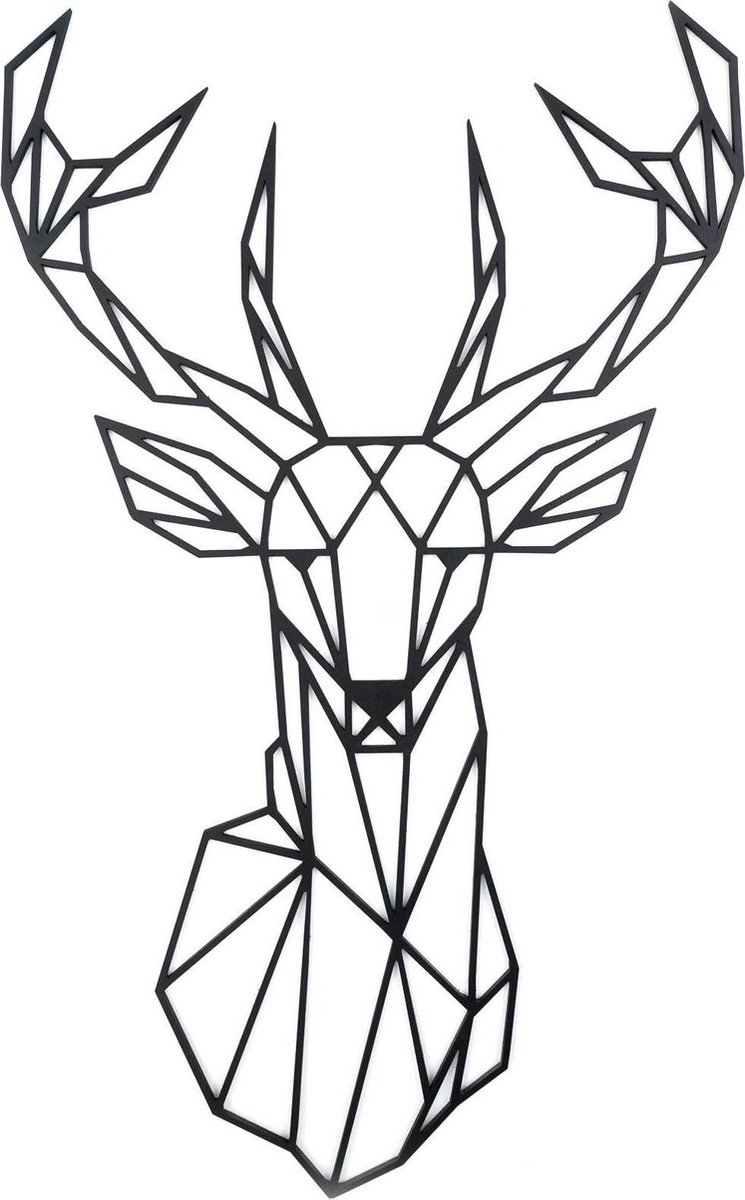 Geometrisch - Hert - Zwart - 90x56 cm - Wanddecoratie - Dieren - Eyecather