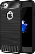 iPhone SE 2020 Hoesje - iPhone SE 2022 Hoesje - iPhone 8 Hoesje - iPhone 7 Hoesje - Geborsteld Back Cover Siliconen Case Hoes Zwart