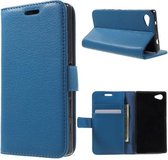 Litchi cover blauw wallet case hoesje Sony Xperia X Compact